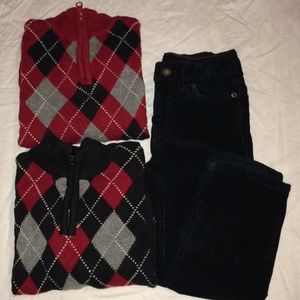 Boys quarter zip sweaters and corduroys